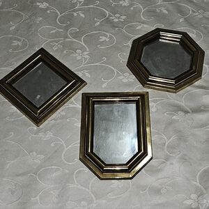 Brass Tone Decorative Wall Mirrors - Set of 3